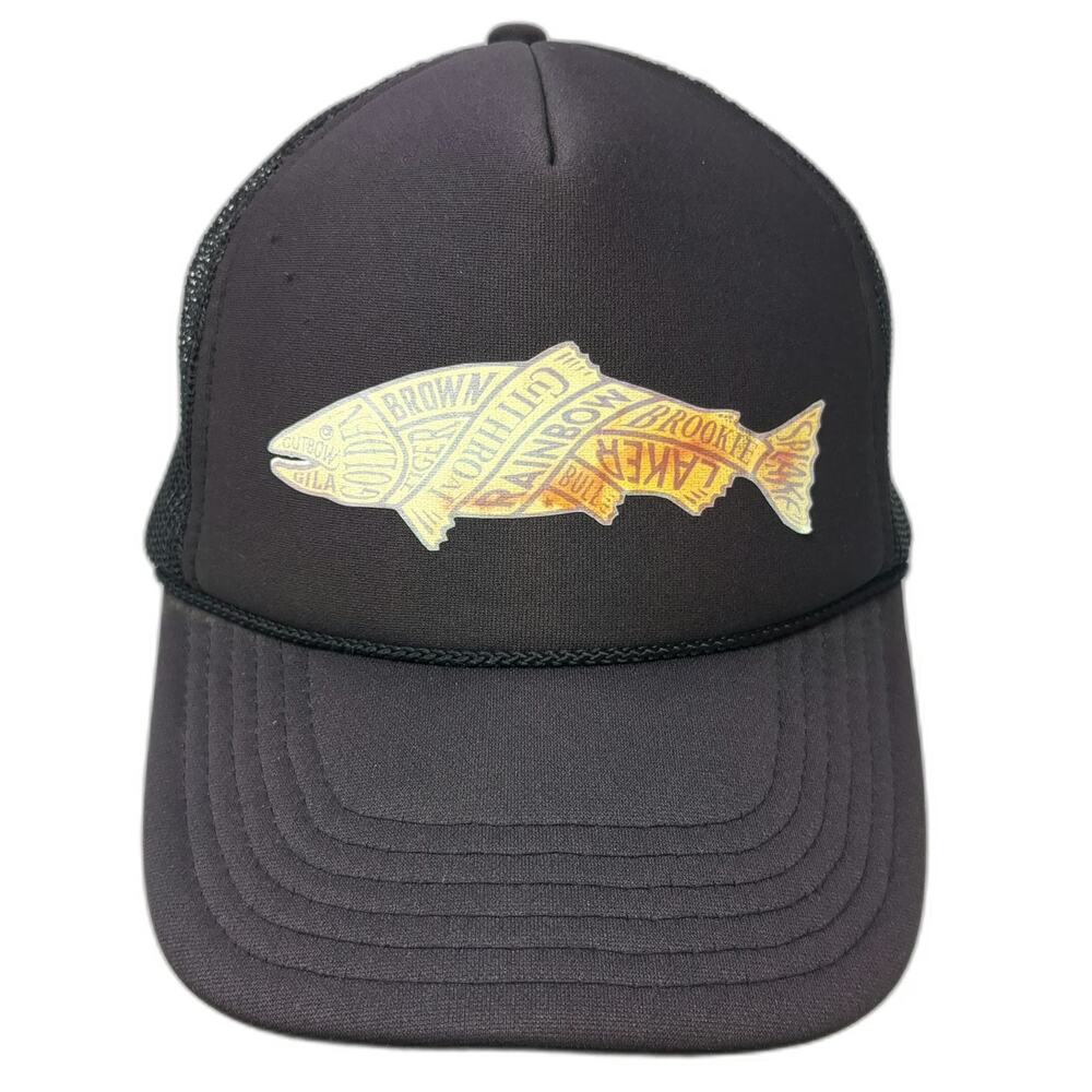 Otto Trucker Hat Black One Size Foam Front Trout Fish Species Rope Brim Mesh hat
